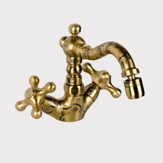Daniel Revival Decora Смеситель для биде, с донным клапаном, античное золото/декор Spiral серый (V6400YC 88)