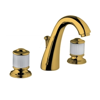 BONGIO CRISTALLO Смеситель для раковины на 3 отверстия, с донным клапаном, ручки стекло белое, цвет золото (04501OR00)