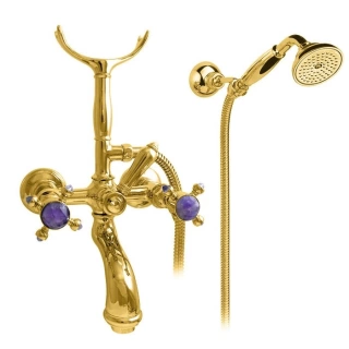 Nicolazzi Le Pietre Смеситель для ванны с 2мя ручками, с переключателем ванна/душ, + комплект руч. душа, цвет: золото (2102GO09)