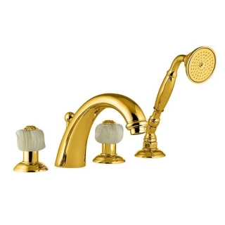 Nicolazzi Onice Смеситель на борт ванны, 4 отв, излив: 223 мм, с ручным душем, цвет: золото (2104GO09O)