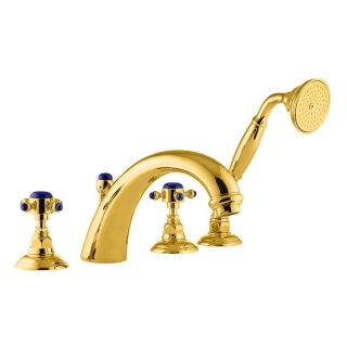 Nicolazzi Le Pietre Смеситель на борт ванны, 4 отв, излив: 223 мм, с ручным душем, цвет: золото (2104GO09)