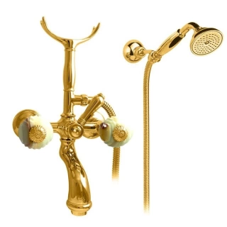 Nicolazzi Onice Смеситель для ванны с 2мя ручками, с переключателем ванна/душ, + комплект руч. душа, цвет: золото (2102GO09O)