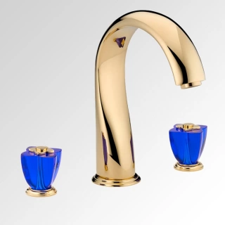 THG PETALE DE CRISTAL BLEU Смеситель на борт ванны на 3 отверстия, без ручного душа, стекло синее, цвет полированное золото (U6B-F01-25SG)