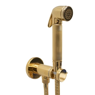 BOSSINI NIKITA Гигиенический душ с прогрессивным смесителем, лейка металлическая, шланг металлический, цвет золото (E37008B.021)