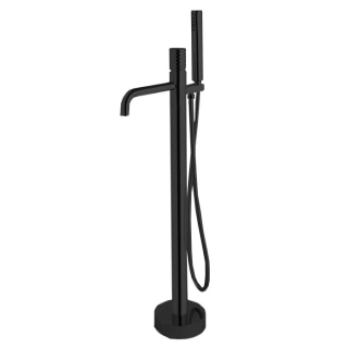 FIMA|Carlo Frattini Spillo Tech Смеситель для ванны напольного монтажа, ручка X, с ручным душем и шлангом 1500 мм, цвет чёрный матовый (F3034/6XNS)