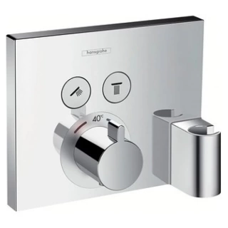 Hansgrohe ShowerSelect Встраиваемый термостат для душа, 2 источника с кнопками вкл/выкл,держ для душа (внешняя часть), цвет: хром (15765000)