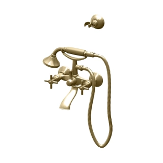 GATTONI TRD Смеситель для ванны настенный, с ручным душем и шлангом, настенный держатель, ручки Paris, цвет золото 24К (TR501/18D0)