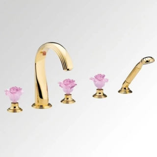 THG ROSE Смеситель на борт ванны, на 5 отверстий, с ручным душем, цвет полированное золото (U5J-F01-1132SG)