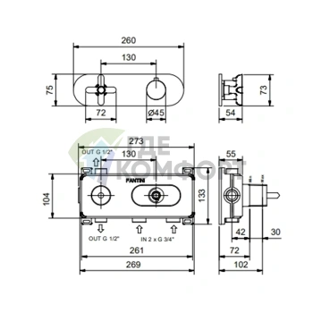 Термостатический смеситель Fantini Icona Classic для душа на два источника (Matt Gun Metal PVD) (53 P5 R772B) - фото 2