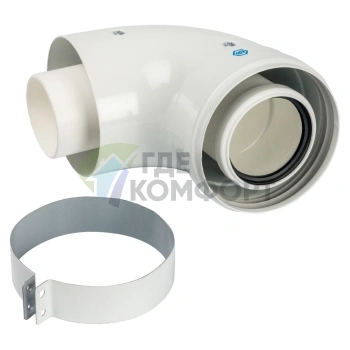 Элемент дымохода конденсационного Stout колено/адаптер DN60/100 90 градусов м/п PP-FE SCA-8610-230090 - фото 1