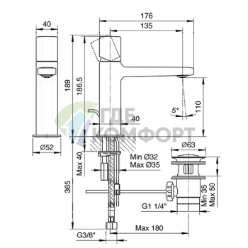 Смеситель для раковины Fantini Lame однорычажный, с донным клапаном и высоким изливом 135 мм, хром (24 02 M004F) - фото 2