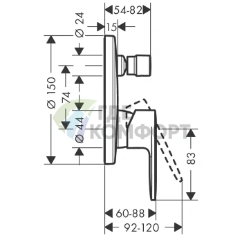 Встраиваемый смеситель для ванны Hansgrohe Vernis Blend с переключателем и защитой EN 1717, хром (71467000) - фото 2