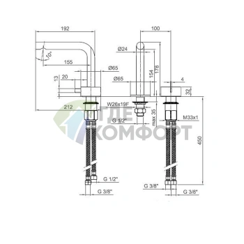 Смеситель для раковины Fantini AF/21 с двумя отверстиями, цвет Matt Copper PVD (27 P9 A104WF) - фото 2
