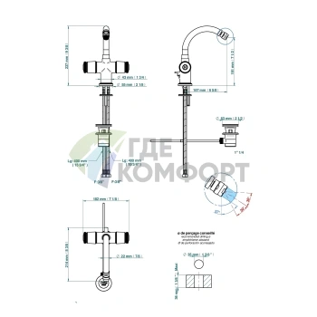 Смеситель для биде THG CORVAIR: 2-х вентильный, на 1 отверстие, с донным клапаном в полированном золоте (U8D-F01-3202) - фото 2