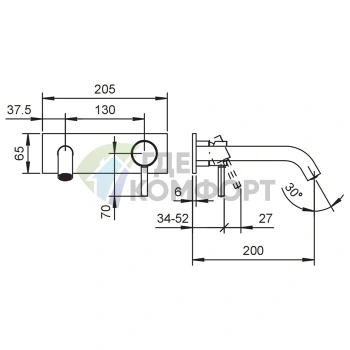 Смеситель для раковины Fantini Nostromo встраиваемый двухвентильный без донного клапана (хром) (50 02 E813B) - фото 2