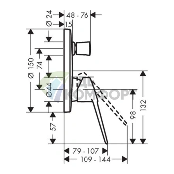Встраиваемый смеситель для ванны Hansgrohe Novus Loop с переключателем, хром (71345000) - фото 2