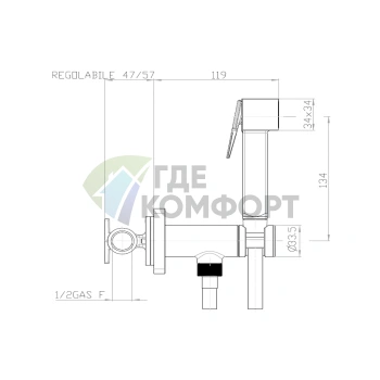 Гигиенический душ BOSSINI CUBE с прогрессивным смесителем — металлическая лейка, шланг Cromolux, хром (E38003B.030) - фото 2