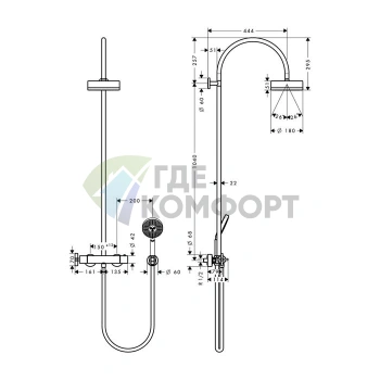 Душевая стойка AX Citterio с термостатом и верхним душем в шлифованном золоте (39670250) - фото 2