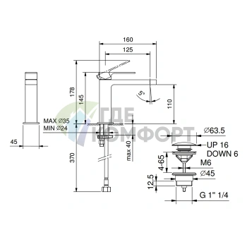 Смеситель для раковины Fantini Mint: однорычажный, с нажимным донным клапаном и изливом 125 мм, матовый черный (34 13 F004F) - фото 2
