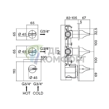 Смеситель для душа термостатический встраиваемый BOSSINI APICE белый матовый (Z035203.045) - фото 2