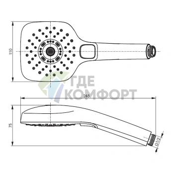 Ручной душ TOTO SHOWERS с 3 режимами: Comfort Wave, Active Wave, Warm Spa (хром, 110x75x248 мм) (TBW02015E1A) - фото 2