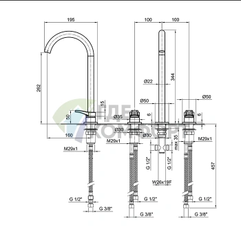 Смеситель для раковины Fantini AL/23, 3 отверстия, черный матовый (26 13 B206WF) - фото 2