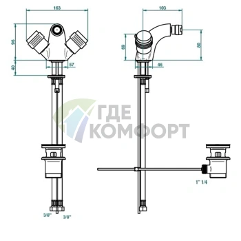 Смеситель для биде THG Diplomat с донным клапаном, хром/золото (U4B-G02-3202) - фото 2