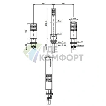 Смеситель для ванны Carlo Frattini Spillo Tech двойной с душевым комплектом, хром (F3044/1XCR) - фото 2