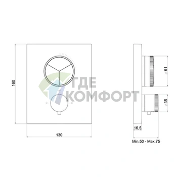 Термостат распределительный Almar PUSH SQUARE CORE на 3 выхода, хром (E176683.CR) - фото 2