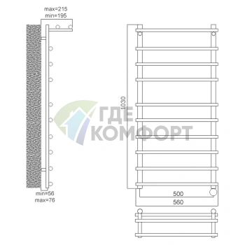 Полотенцесушитель электрический Terminus Ватра полка П10 50x103 E R - фото 2