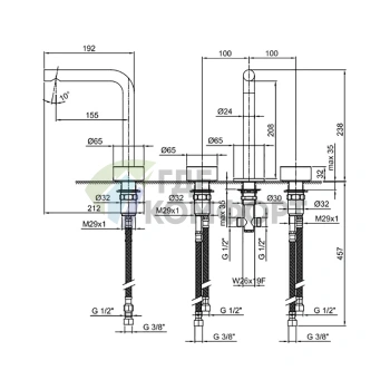 Смеситель для раковины Fantini AF/21 с тремя отверстиями, цвет Matt Gun Metal (27 P5 A206WF) - фото 2