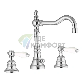 Смеситель для раковины FIMA Carlo Frattini Herend на 3 отверстия с поворотным изливом и донным клапаном в хроме (F5401CR) - фото 1