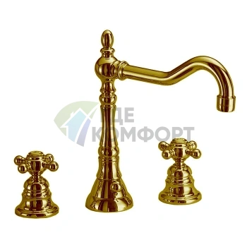 Смеситель для раковины Elizabeth FIMA|Carlo Frattini на 3 отверстия с вращающимся изливом и донным клапаном в золотом цвете (F5081OR) - фото 1