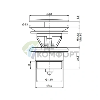 Донный клапан Fima Carlo Frattini 1 1/4 постоянного слива, круглая хромированная крышка (F2678CR) - фото 2