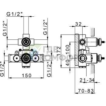 Встраиваемая термостатическая часть смесителя с 3-позиционным переключателем (ZA01920004) - фото 2