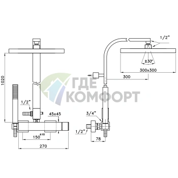Stella Bamboo Quadro: Душевой комплект со смесителем и штангой (хром) (BQ 02422 CR00) - фото 2