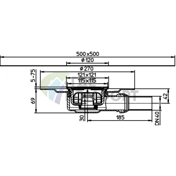 Трап HL90PrD-3000 с решеткой 115x115 мм-с сифоном Primus-с системой крепления KLICK-KLACK-шарнирным подсоединением-с фланцем из ABS-полимербутным полотном и горизонтальным выпуском DN40 - фото 3
