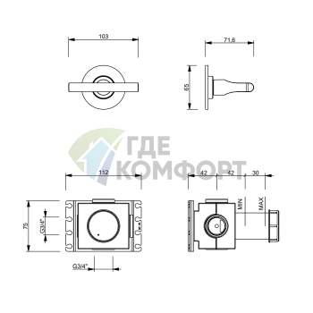 Запорный вентиль FANTINI SAILING настенный встраиваемый, Matt Gun Metal PVD (67 P5 J291B) - фото 2