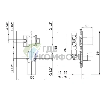 Смеситель для душа Fantini AR/38 встраиваемый трёхкомпонентный (хром) (38 02 3387SB) - фото 2