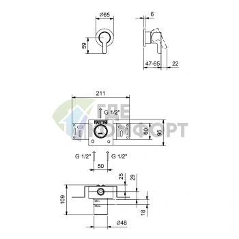 Встраиваемый смеситель для душа Fantini Icona Classic на 1 источник, цвет Raw Metal PVD (53 Q8 R063B) - фото 2