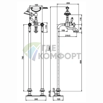 Смеситель для ванны FIMA|Carlo Frattini Herend с душевым комплектом, бронза (F5404BR) - фото 2