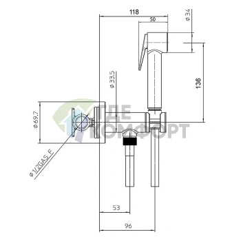 Гигиенический душ BOSSINI PALOMA с хромированной металлической лейкой и шлангом 1250 мм (E37007B.030) - фото 2