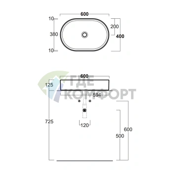Раковина накладная SIMAS Folio овальная 60x40 см без отверстия - фото 2