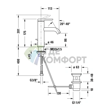 Смеситель для раковины Duravit C.1 однорычажный с донным клапаном, хром (C11020001010) - фото 2