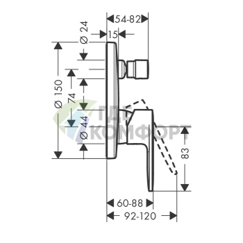 Встраиваемый смеситель для ванны Hansgrohe Vernis Blend с переключателем и защитой EN 1717 (матовый черный) (71467670) - фото 2
