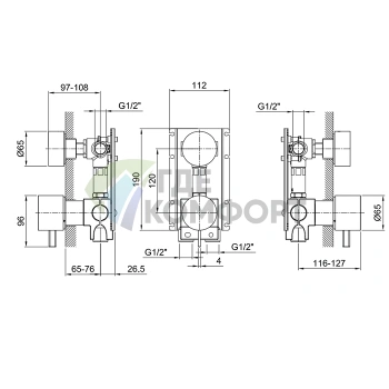 Сердцевина смесителя Fantini: 2-позиционный переключатель душ/излив с системой Eco, 1/2 (17 00 A585A) - фото 2