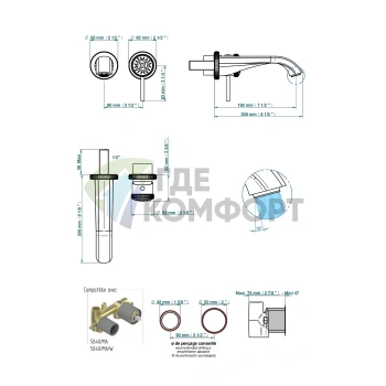 Смеситель для раковины THG Hirondelles настенный в полированном золоте (A4J-F01-6541B) - фото 2