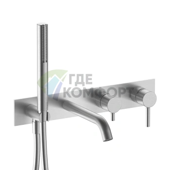 Встраиваемый смеситель для ванны Fantini Nostromo с ручным душем (нержавеющая сталь) (50 93 E820B) - фото 1