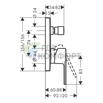 Встраиваемый смеситель для ванны Hansgrohe Vernis Shape с переключателем, матовый черный (71469670) - фото 2