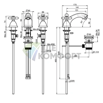 Смеситель для раковины Carlo Frattini Olivia на 3 отверстия, высота 94 мм, с донным клапаном, хром (F5011CR) - фото 2